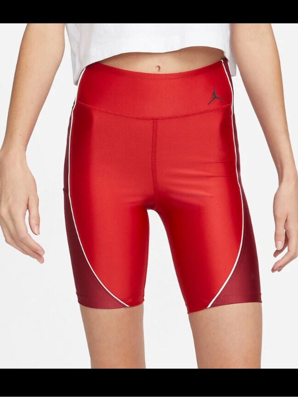 Jordan Essentials Womens Mid-Rise Colorblock Bike Shorts Medium Varsity Red NWT
